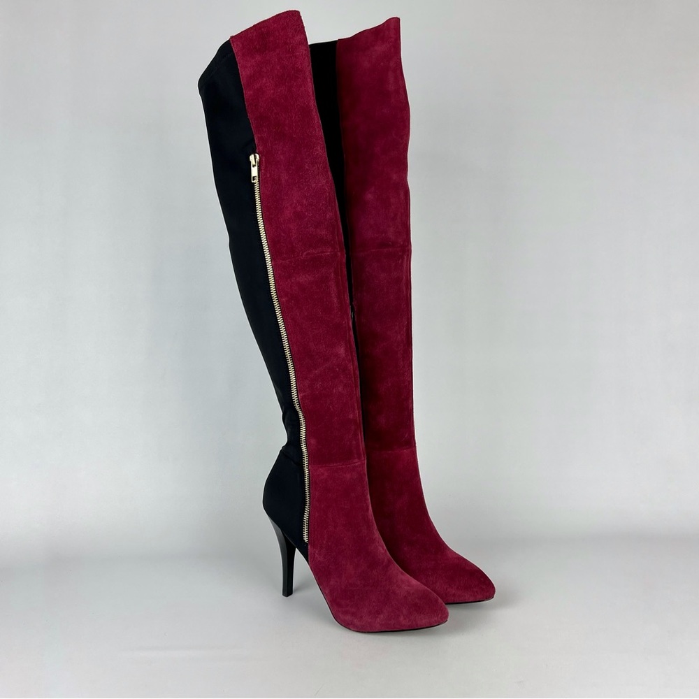 Carlos Santana NEW Prime Over The Knee Suede Burgundy Black Boots 7.5